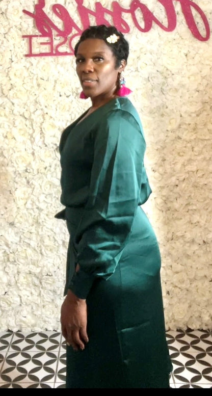 Long Sleeve Midi Wrap Dress Green