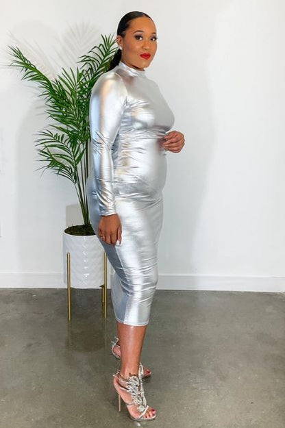 Silver Shadow Long Sleeve Plus Size Dress